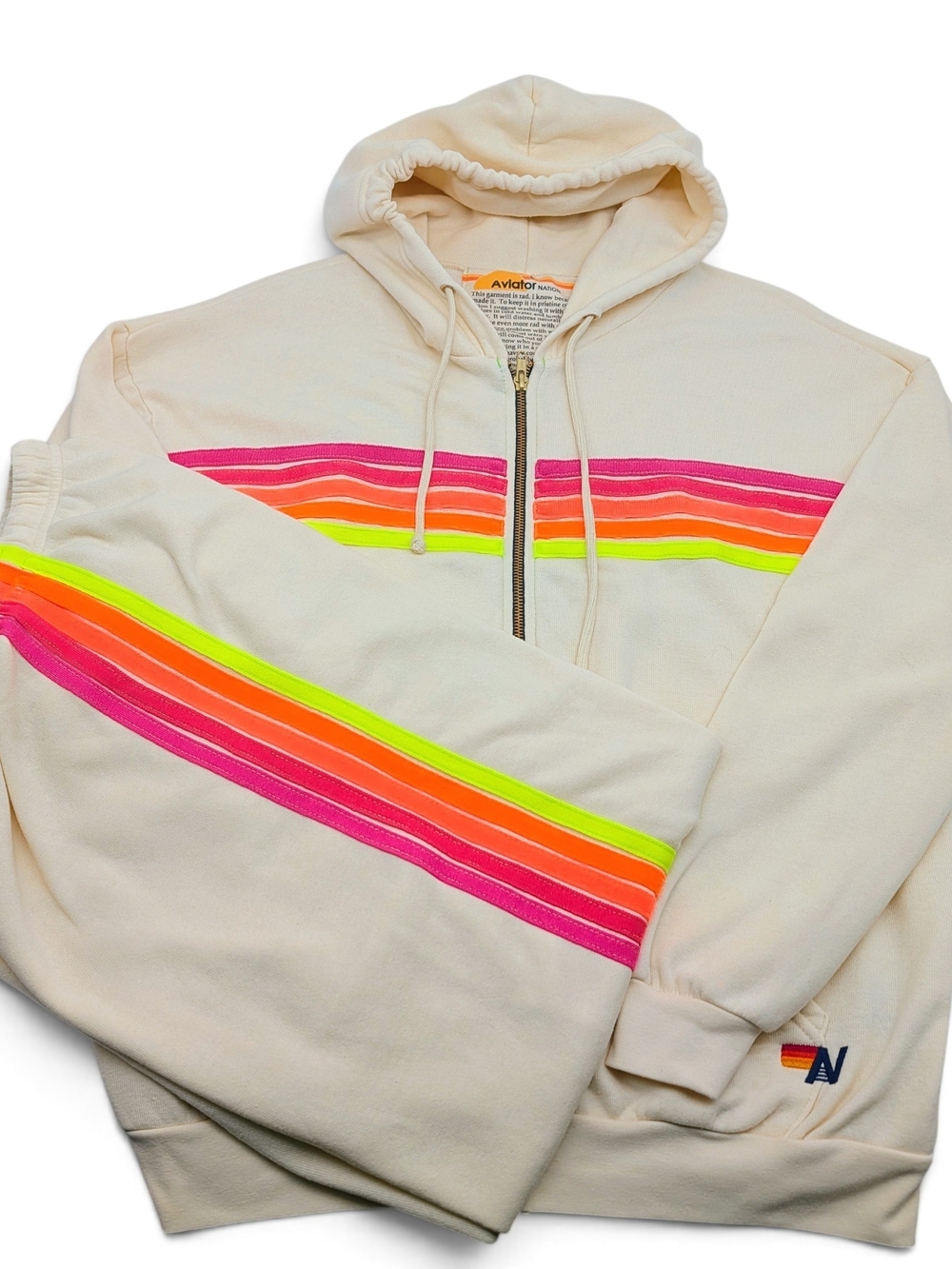 Aviator Nation 5 Stripe Vintage White Neon Stripes SET L/XL - Picture 2 of 12